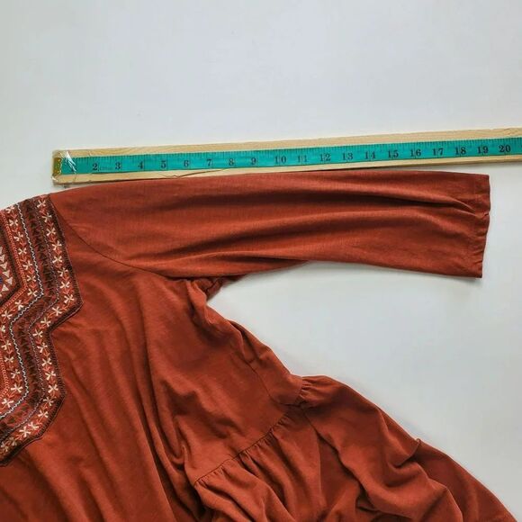 LOGO By Lori Goldstein Womens Fall Rust Embroidered Cotton Knit Tunic Top Sz M - Picture 8 of 10